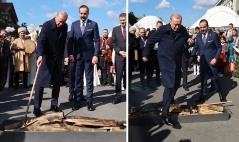 Erdoğan, Nevruz ateşini yakıp üzerinden atladı