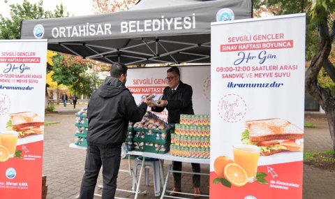 Ortahisar Belediyesi'nde sınav haftasında öğrencilere yiyecek ikramı