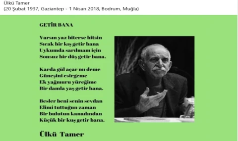 Ülkü Tamer'den bir şiir... Herkese gelsin...